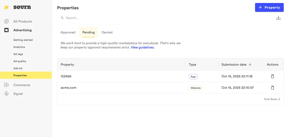Sovrn Ad Exchange - Approvals View.webp